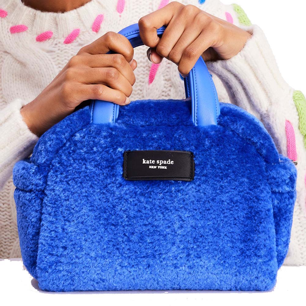 Kate Spade Apres Chic Faux Shearling Satchel Fluorite Dark blue # KE144