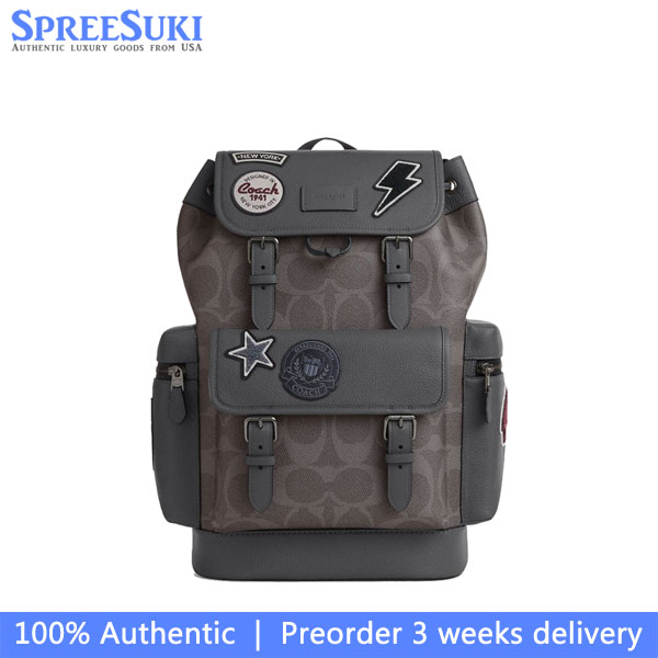 Coach Sprint Backpack In Maxi Signature Canvas With Patches Gunmetal Grey Multi # CCG03