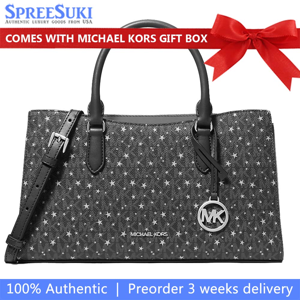 Michael Kors Arden Medium Printed Signature Logo Satchel Black # 35F5S4XS2I