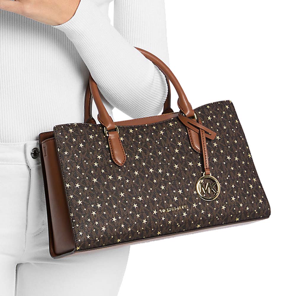 Michael Kors Arden Medium Printed Signature Logo Satchel Brown # 35F5G4XS2I