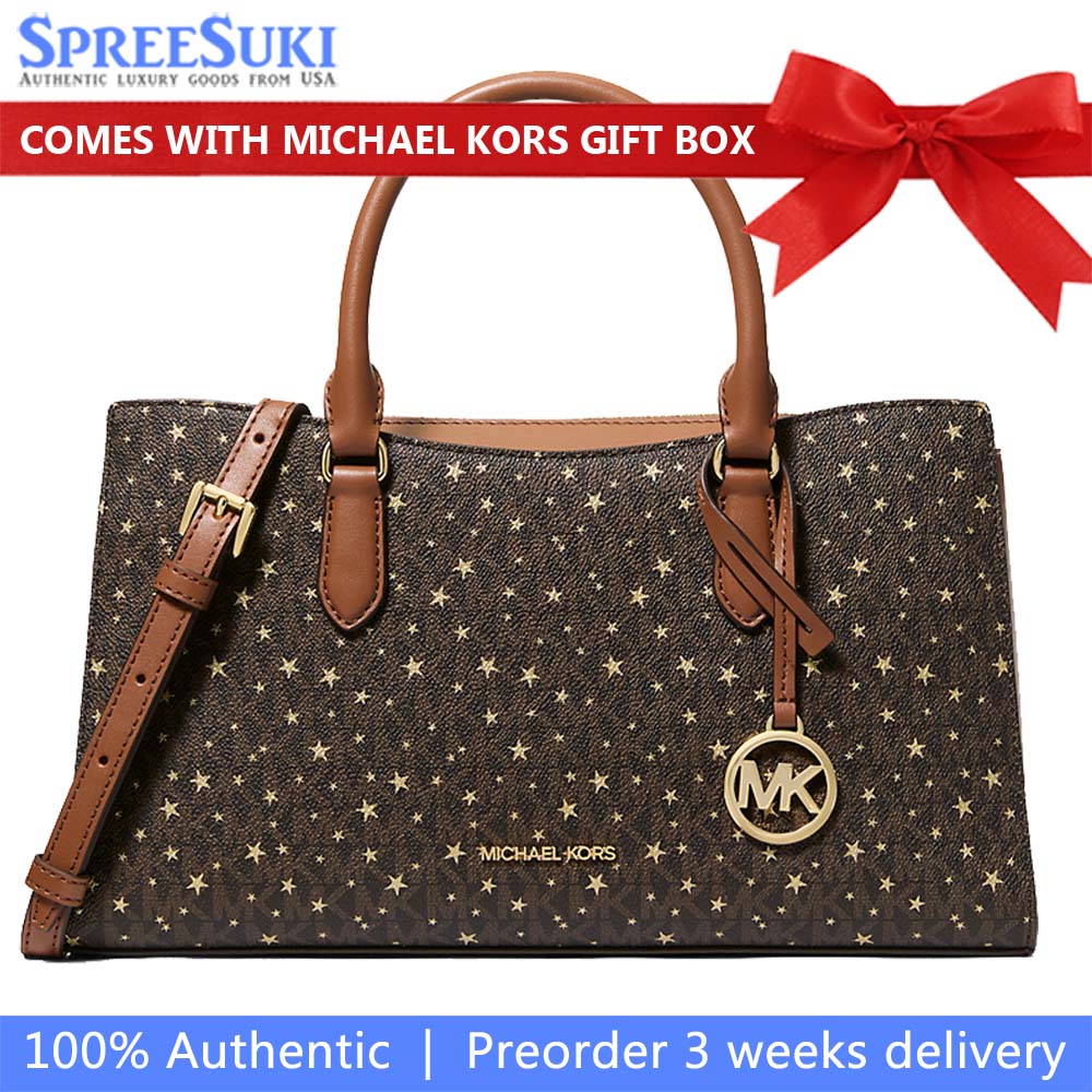 Michael Kors Arden Medium Printed Signature Logo Satchel Brown # 35F5G4XS2I