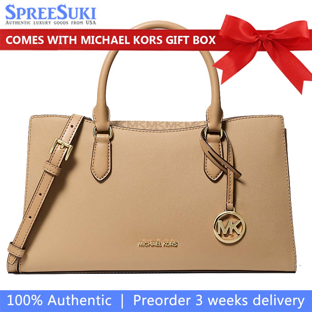 Michael Kors Arden Medium Top-Zip Satchel Camel Light Brown # 35F5G4XS2L