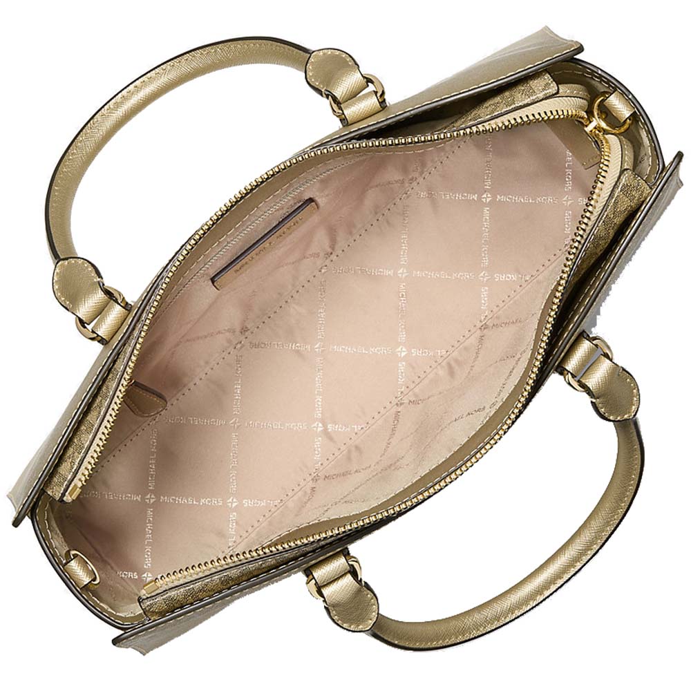 Michael Kors Arden Metallic Top-Zip Satchel Pale Gold # 35F5G4XS2M