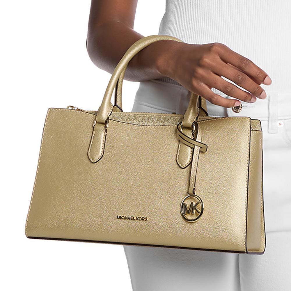 Michael Kors Arden Metallic Top-Zip Satchel Pale Gold # 35F5G4XS2M