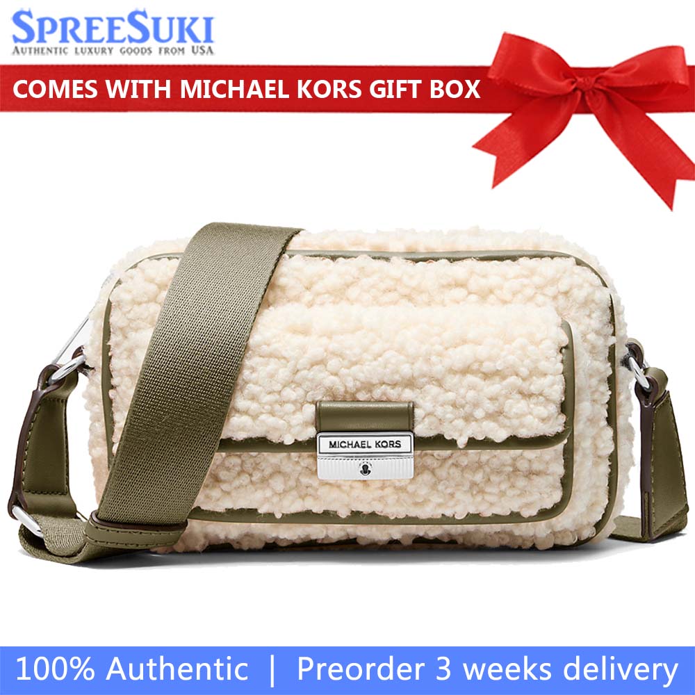 Michael Kors Bradshaw Extra-Small Faux Shearling Camera Crossbody Bag Olive Green # 35F5S2BC0U