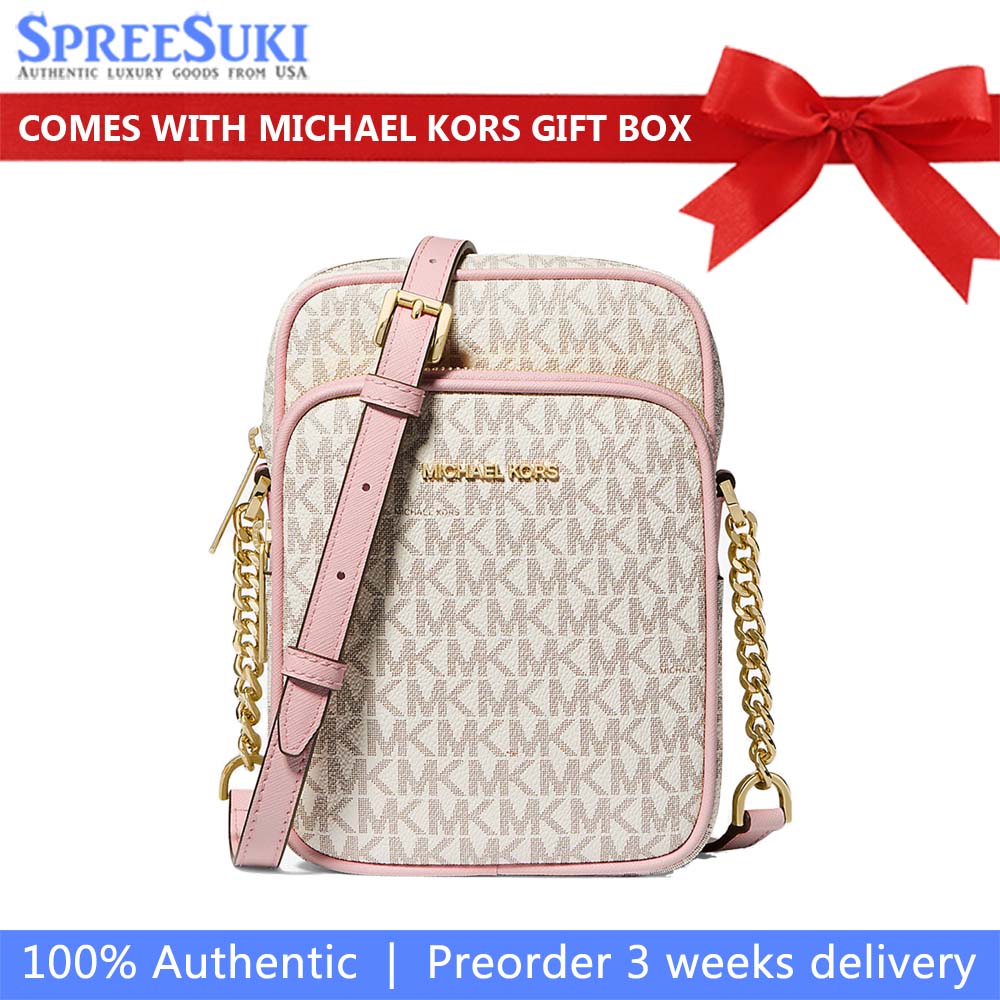 Michael Kors Jet Set Travel Medium Logo Chain Crossbody Bag Powder Blush Blush Pink # 35F1GTVC2B