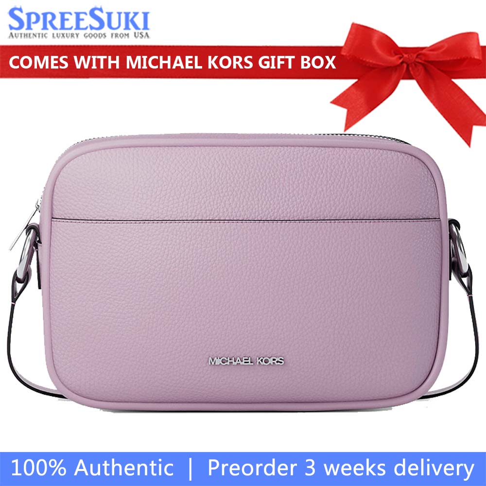 Michael Kors Jet Set Pebbled Leather Camera Crossbody Bag Light Quartz Light Purple # 35R6STVC7L