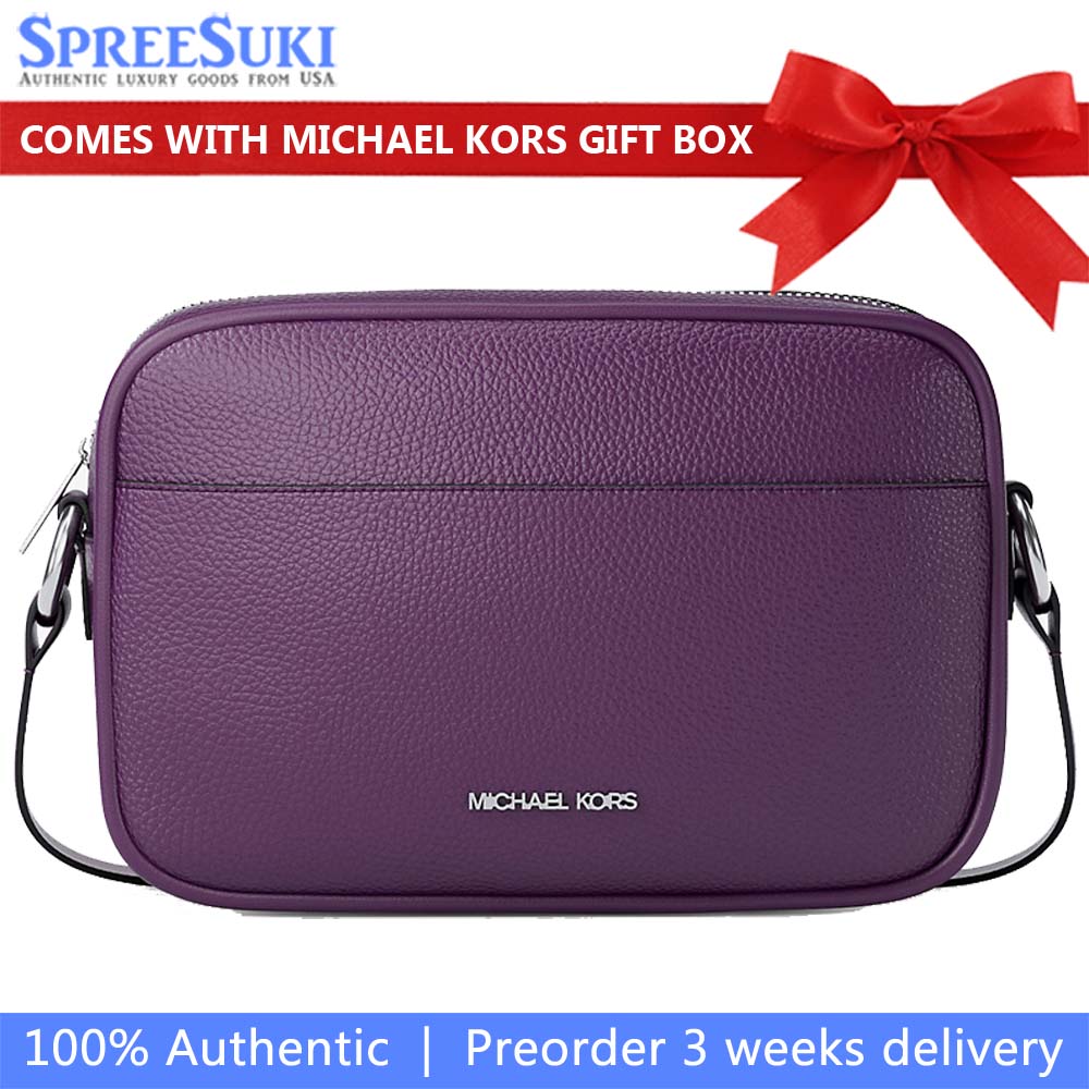 Michael Kors Jet Set Pebbled Leather Camera Crossbody Bag Purple Dark purple # 35R6STVC7L