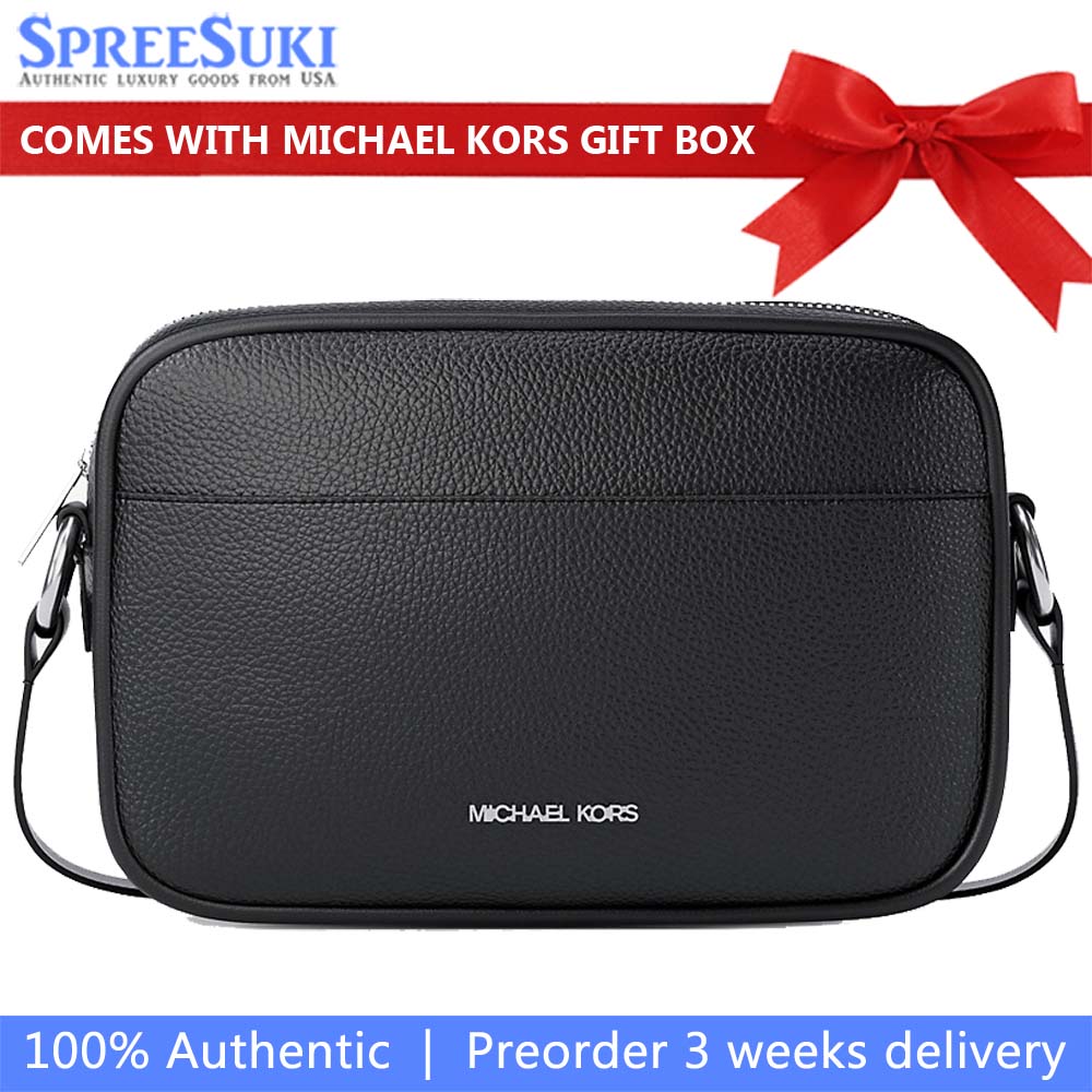 Michael Kors Jet Set Pebbled Leather Camera Crossbody Bag Black # 35R6STVC7L