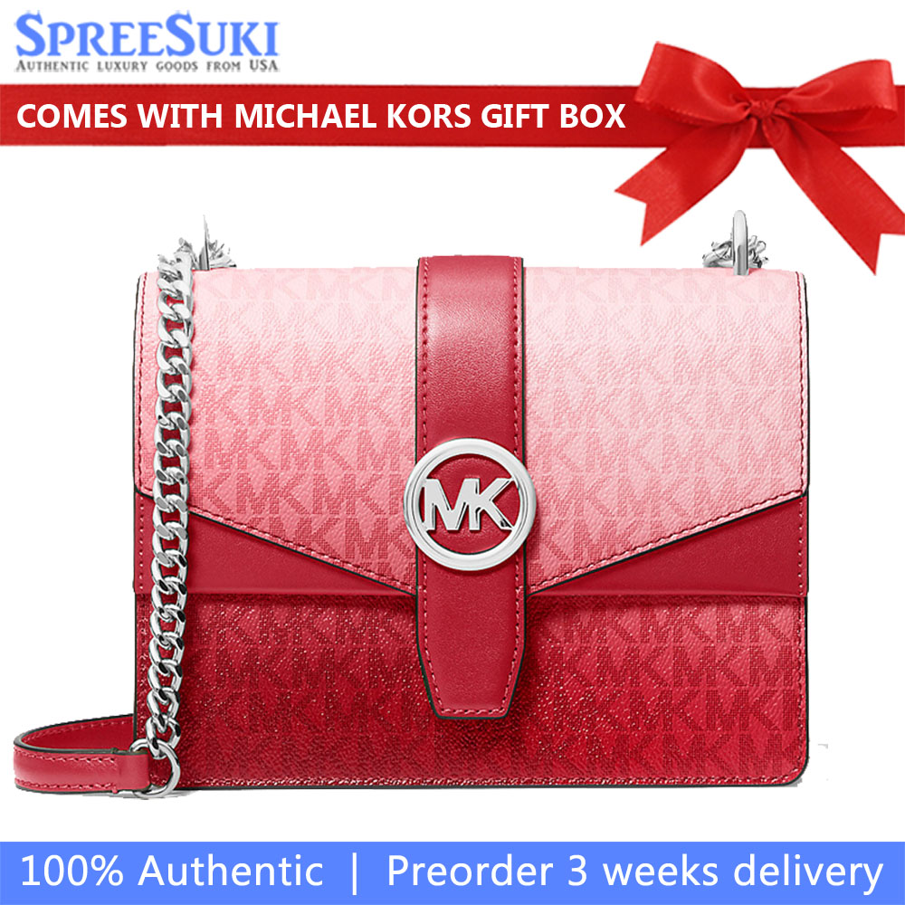Michael Kors Greenwich Small Ombré Signature Logo Crossbody Bag Hibiscus Multi Red # 35R6SGRC1O