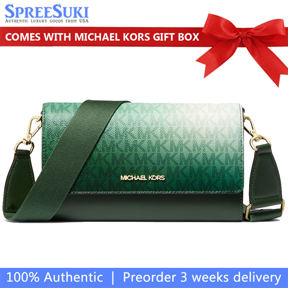Michael Kors Jet Set Large Ombré Signature Logo Crossbody Bag Moss Multi Deep green # 35R6GTTC8L