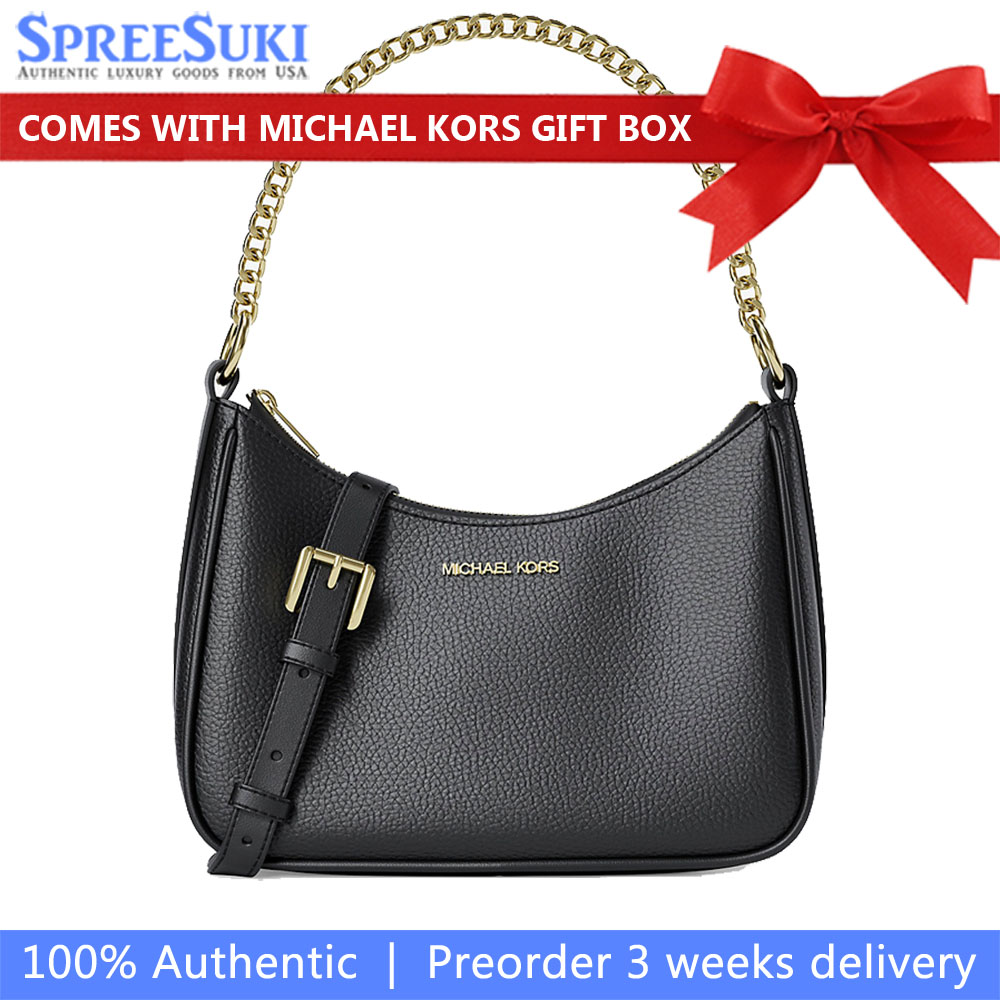 Michael Kors Jet Set Large Pebbled Leather Convertible Crossbody Bag Black # 35R6GTVC2L