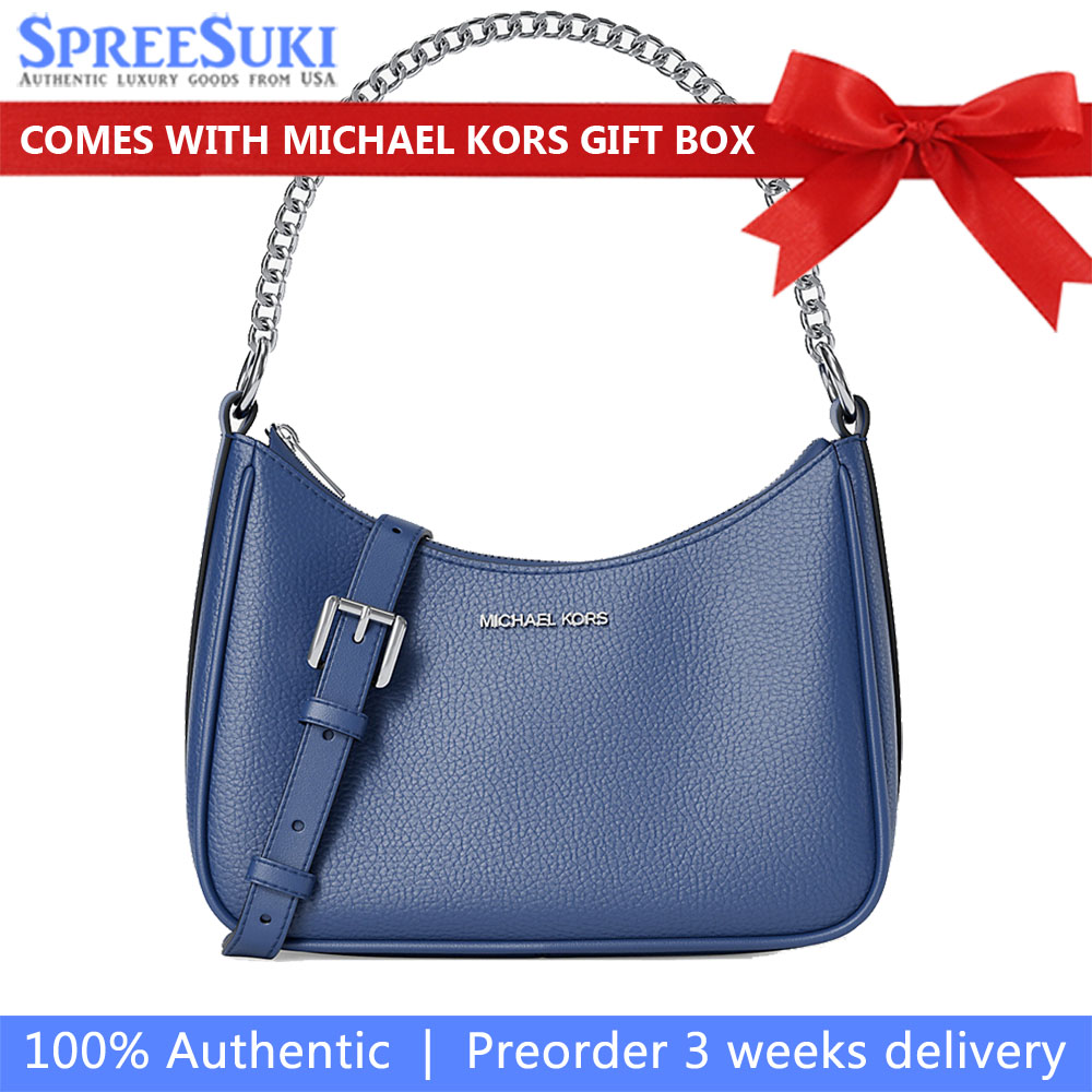 Michael Kors Jet Set Large Pebbled Leather Convertible Crossbody Bag Galaxy Blue # 35R6STVC2L
