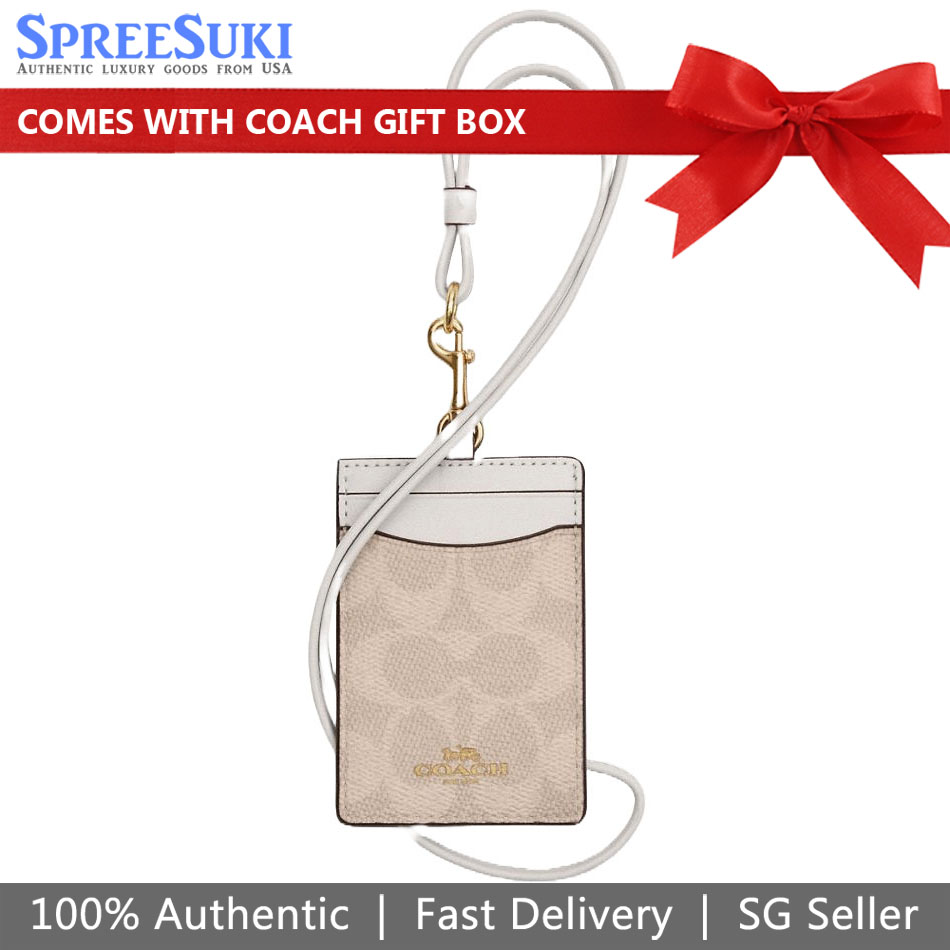 Coach Lanyard Id Signature Canvas Card Holder Card Case Card Holder Sand Chalk # CZ285