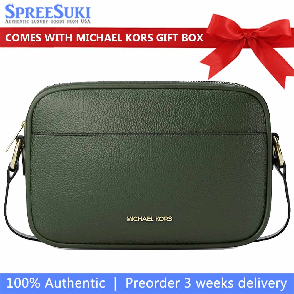 Michael Kors Jet Set Pebbled Leather Camera Crossbody Bag Moss Deep green # 35R6GTVC7L