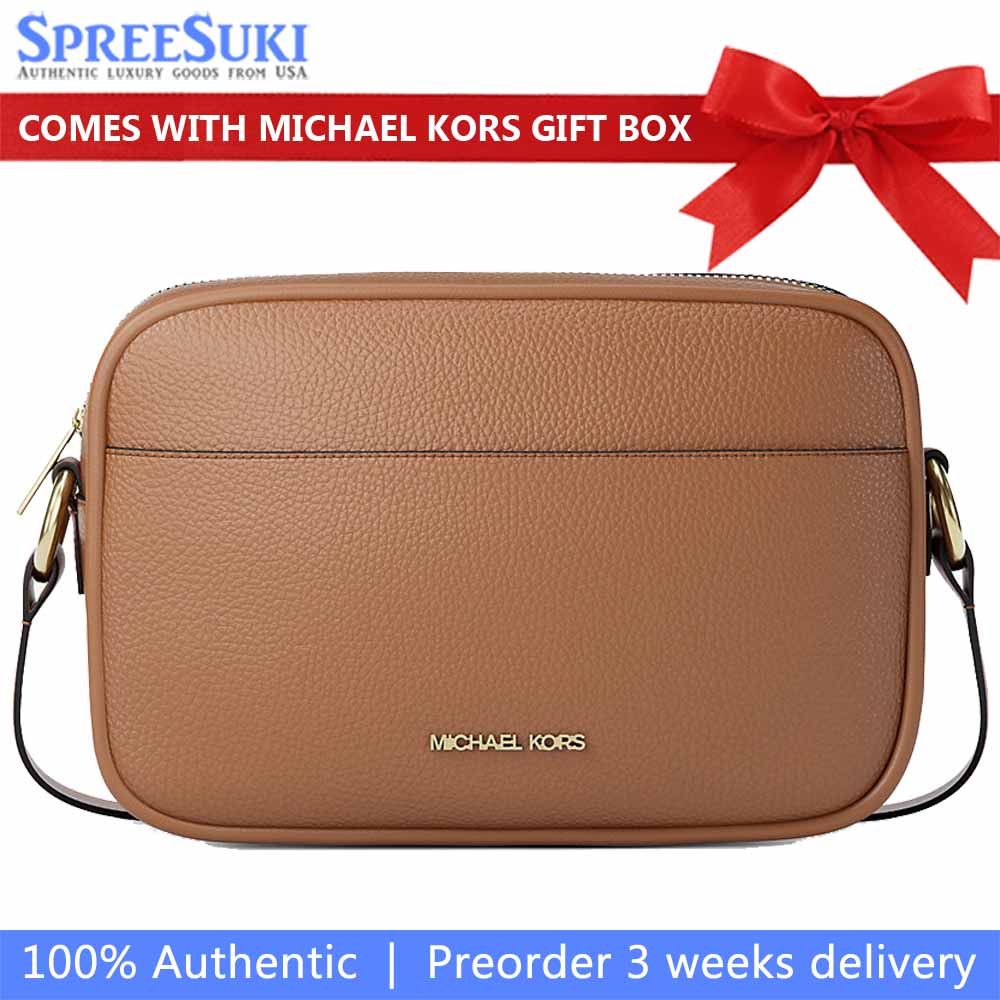 Michael Kors Jet Set Pebbled Leather Camera Crossbody Bag Luggage Brown # 35R6GTVC7L