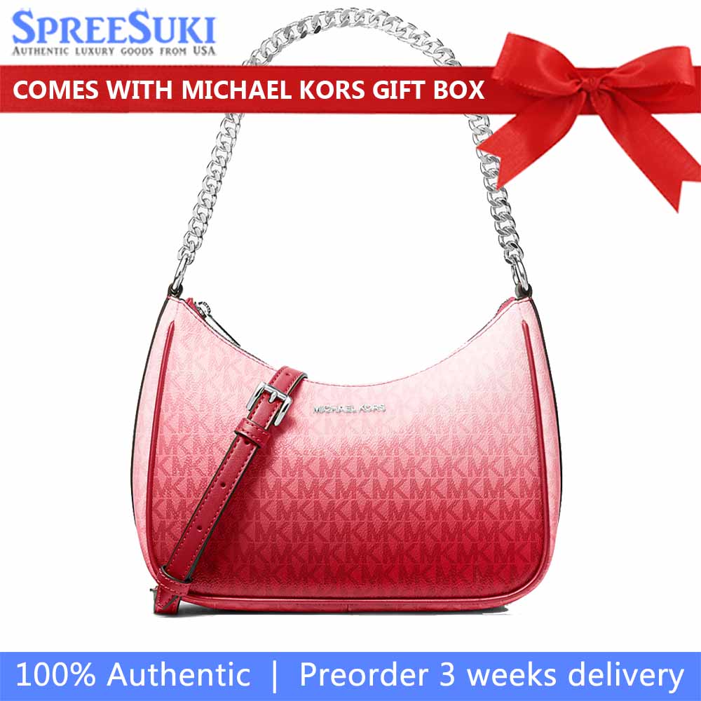 Michael Kors Jet Set Large Ombré Signature Logo Pochette Hibiscus Multi Red # 35R6STVC3B