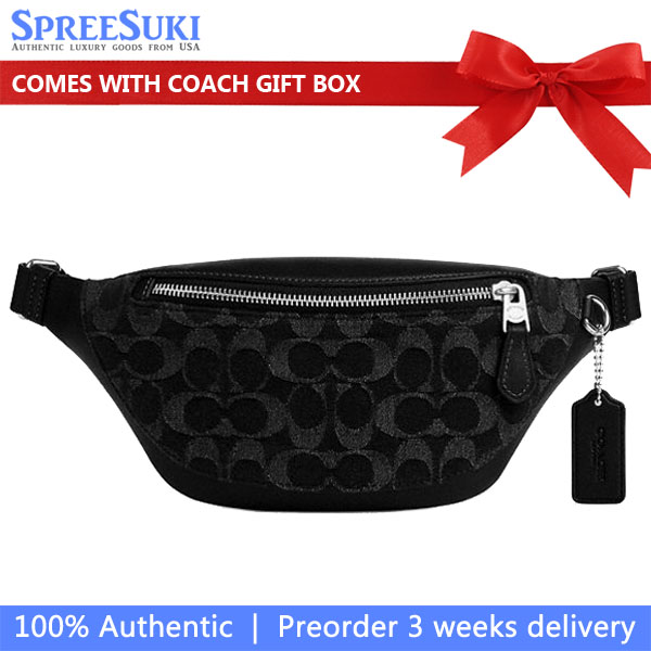 Coach Warren Mini Belt Bag In Signature Denim Silver Black # CAJ43