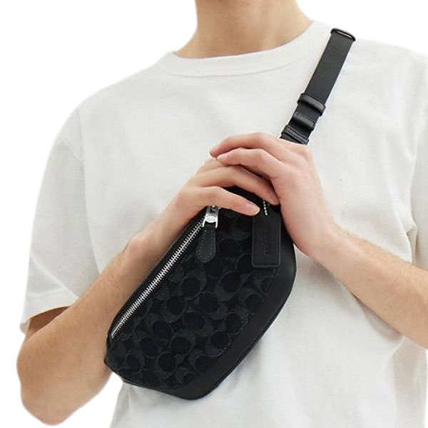 Coach Warren Mini Belt Bag In Signature Denim Silver Black # CAJ43