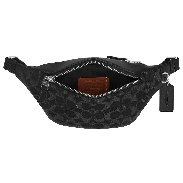 Coach Warren Mini Belt Bag In Signature Denim Silver Black # CAJ43