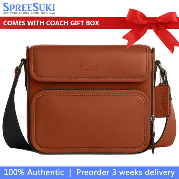 Coach Men Sullivan Flap Crossbody Bag Gunmetal Tan Brown # CDB62