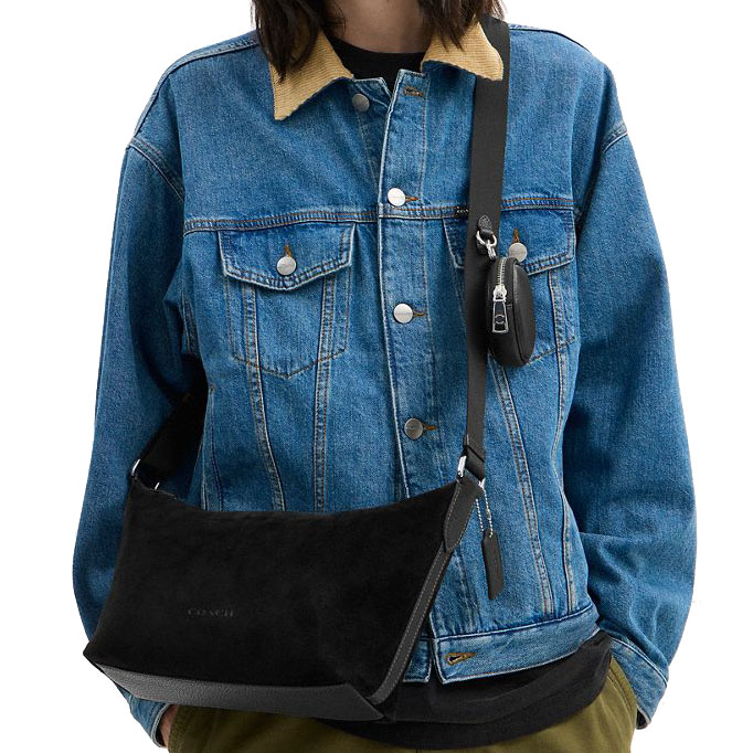 Coach Men Small Finn Crossbody Bag With Pouch Silver Black # CDD79