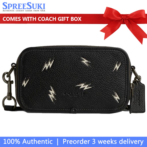 Coach Men Wyatt Crossbody Bag With Lightning Bolt Print Gunmetal Black Multi # CDB31