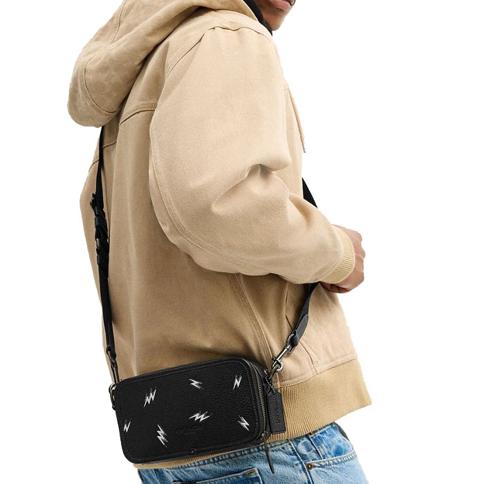 Coach Men Wyatt Crossbody Bag With Lightning Bolt Print Gunmetal Black Multi # CDB31