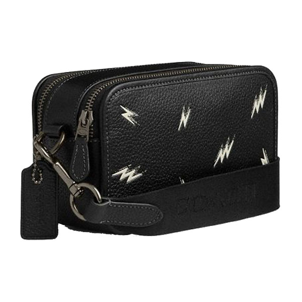 Coach Men Wyatt Crossbody Bag With Lightning Bolt Print Gunmetal Black Multi # CDB31