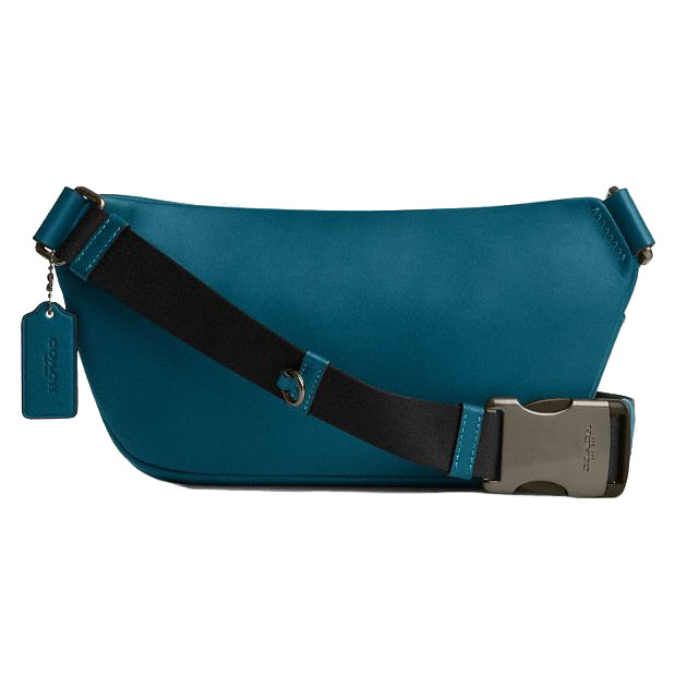 Coach Men Elias Belt Bag In Signature Canvas Gunmetal Aquamarine Teal Aqua Blue # CZ400
