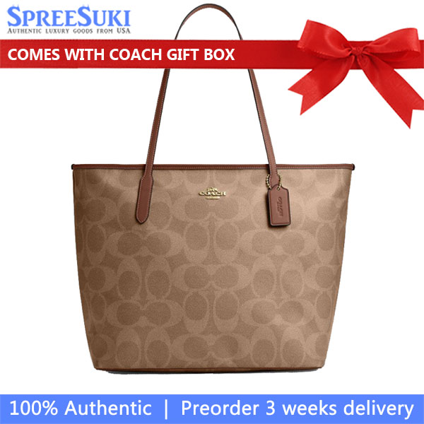 Coach Large City Tote Bag In Maxi Signature Canvas Tan Brown # CCD66