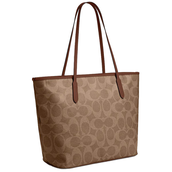 Coach Large City Tote Bag In Maxi Signature Canvas Tan Brown # CCD66