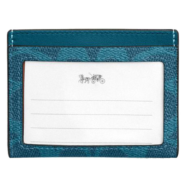 Coach Slim Id Card Case In Signature Canvas Aquamarine Teal Aqua Blue # CW366