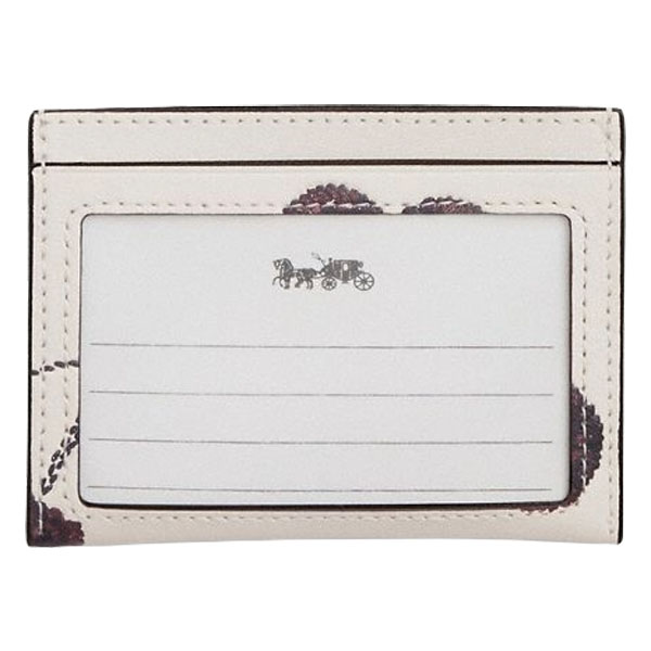 Coach Slim Id Card Case With Cherry Print Silver Chalk Multi White # CDG88