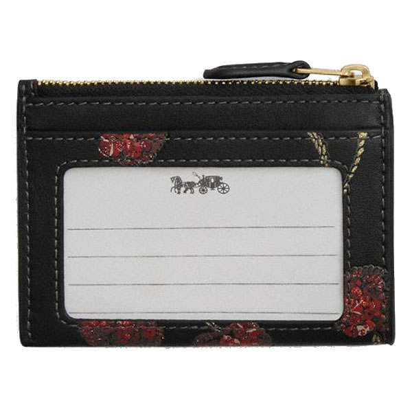 Coach Mini Skinny Id Case With Cherry Print Black Multi # CDF83