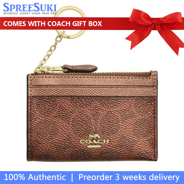 Coach Mini Skinny Id Case In Signature Canvas Brown Copper # CCS50