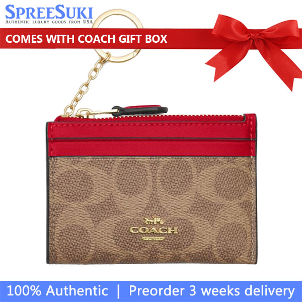 Coach Mini Id Skinny Signature Card Holder Tan Carnation Brown # CW870