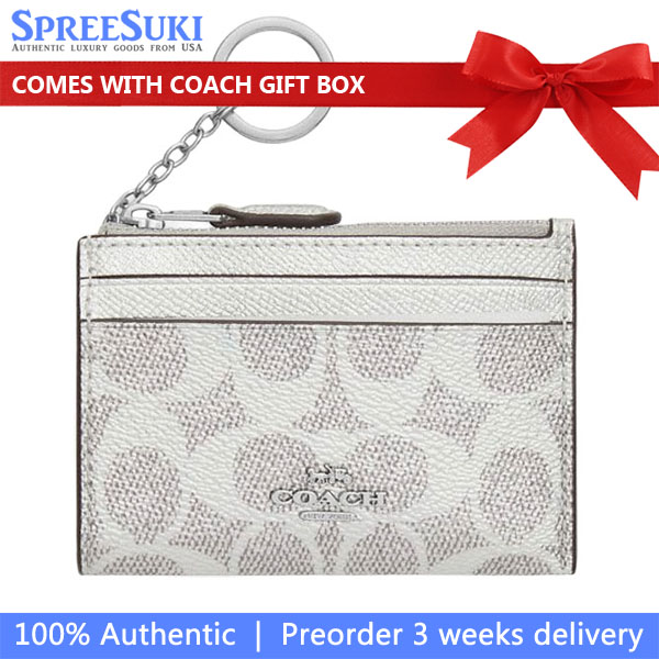 Coach Mini Skinny Id Case In Signature Canvas Gray Silver Grey # CCS50