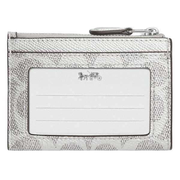 Coach Mini Skinny Id Case In Signature Canvas Gray Silver Grey # CCS50