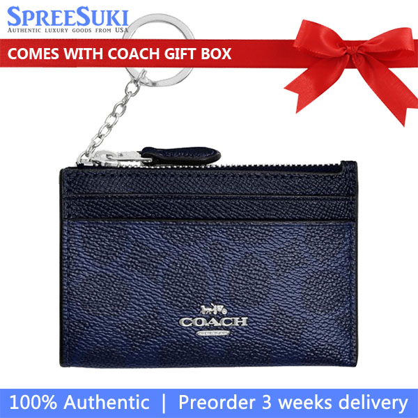Coach Mini Skinny Id Case In Signature Canvas Sv Blue Navy Navy Blue # CCS50