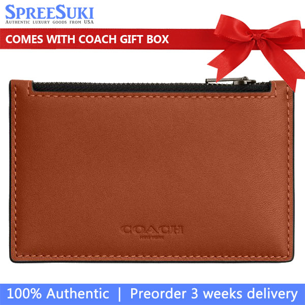 Coach Zip Card Case Gunmetal Tan Brown # CBK17