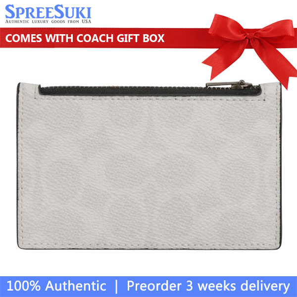 Coach Zip Card Case Signature Chalk Black White # CV764