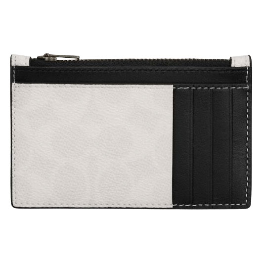 Coach Zip Card Case Signature Chalk Black White # CV764