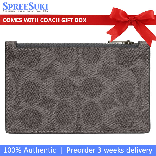 Coach Zip Card Case Signature Gunmetal Grey Charcoal # CV764