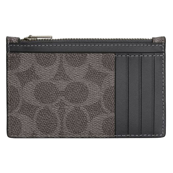 Coach Zip Card Case Signature Gunmetal Grey Charcoal # CV764