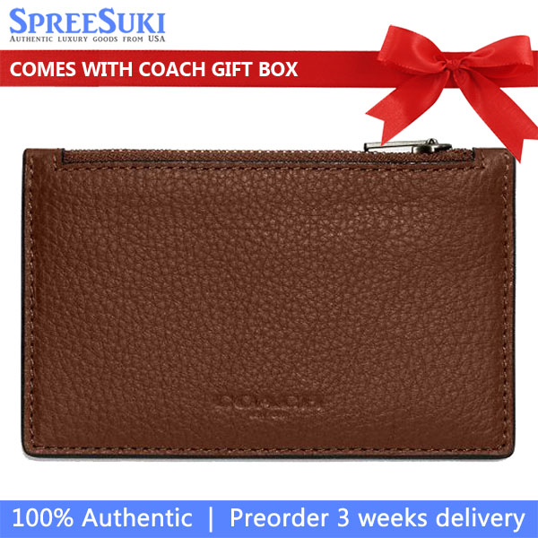 Coach Zip Card Case Gunmetal Saddle Brown # C4280