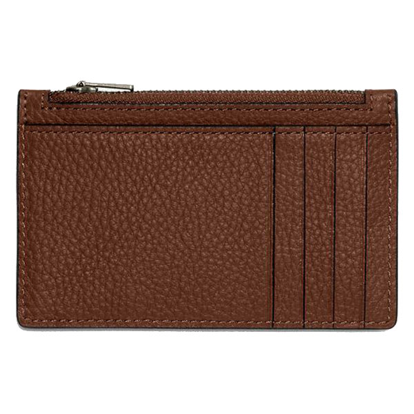 Coach Zip Card Case Gunmetal Saddle Brown # C4280