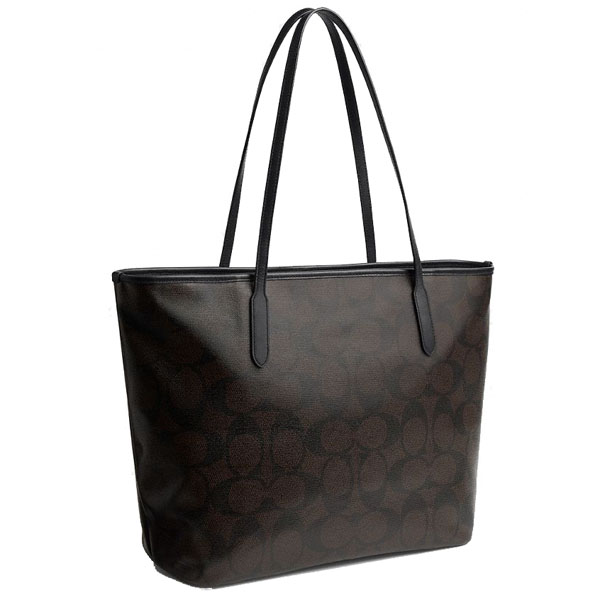 Coach Large City Tote Bag In Maxi Signature Canvas Walnut Black Dark Brown # CCD66