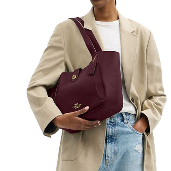 Coach Hadley Turnlock Tote Bag Dark Wine # CAL17