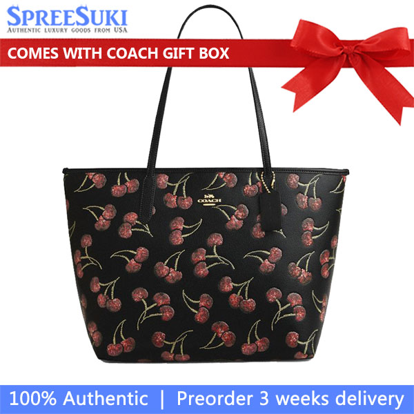 Coach City Tote Bag With Cherry Print Black Multi # CCZ18